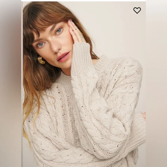 Reformation Sam Cotton Cashmere Oversized Crew Sweater in Gossamer Cable, size M - Picture 3 of 9